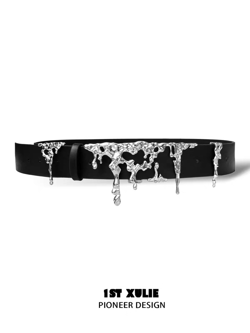 Premium Lava Drip Silver Liquid Metal Black Belt